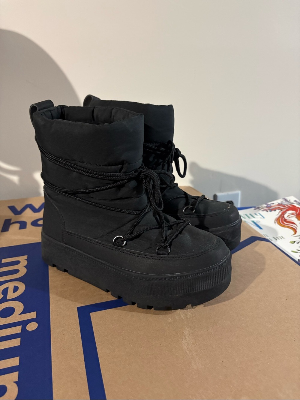 Harlow Black Platform Puffy Winter Boots
